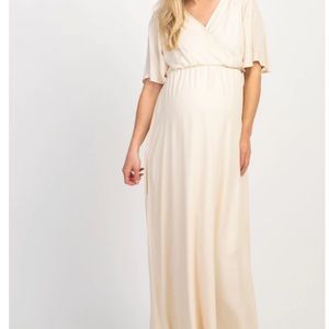 PinkBlush Beige Chiffon Bell Sleeve
Maternity Maxi Dress